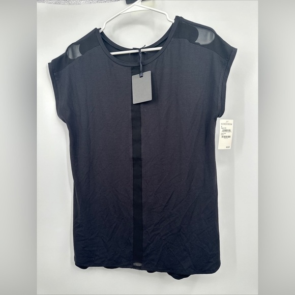 Trouve Nordstrom Black Short Sleeve Tee - Size Small NWT Sheer Details - Picture 1 of 7